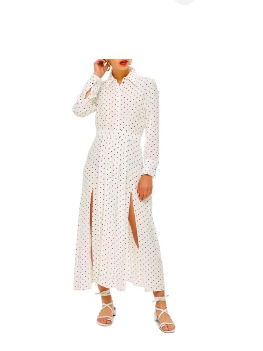 Topshop white Polkadot Maxi shirt Dress with Slits- US 2